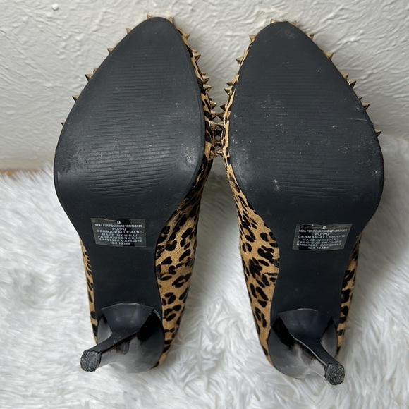 Express Real Hair Fur Leopard Print Spiked Platform Heel Pump - Picture 7 of 10
